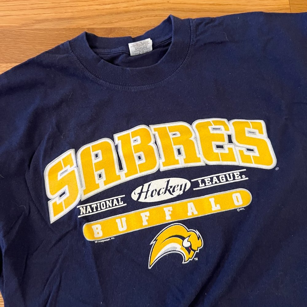 Buffalo Sabres Slug Logo Spellout Blue T-Shirt - Men's Large